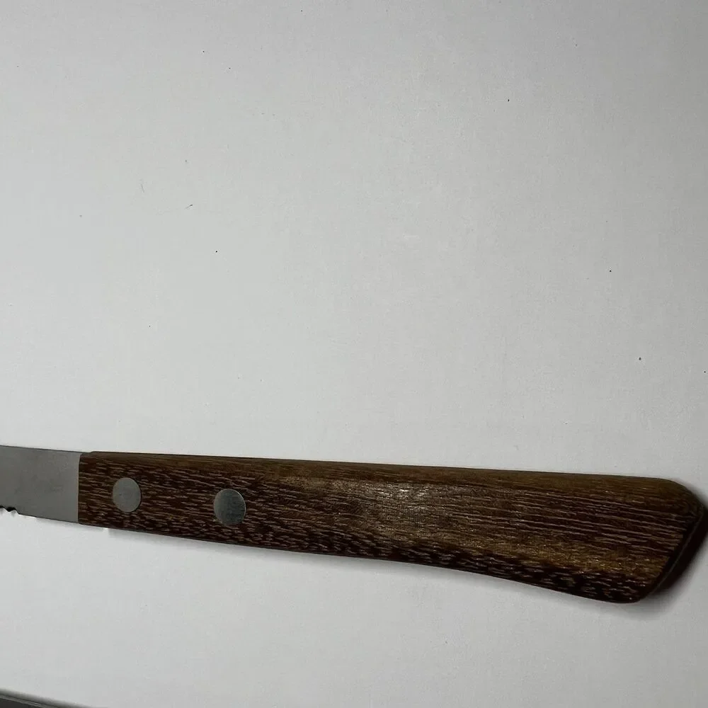 Lot of 2 Vintage Japan Stainless Steel Steak Knives Serrated Wood Handle Vtg